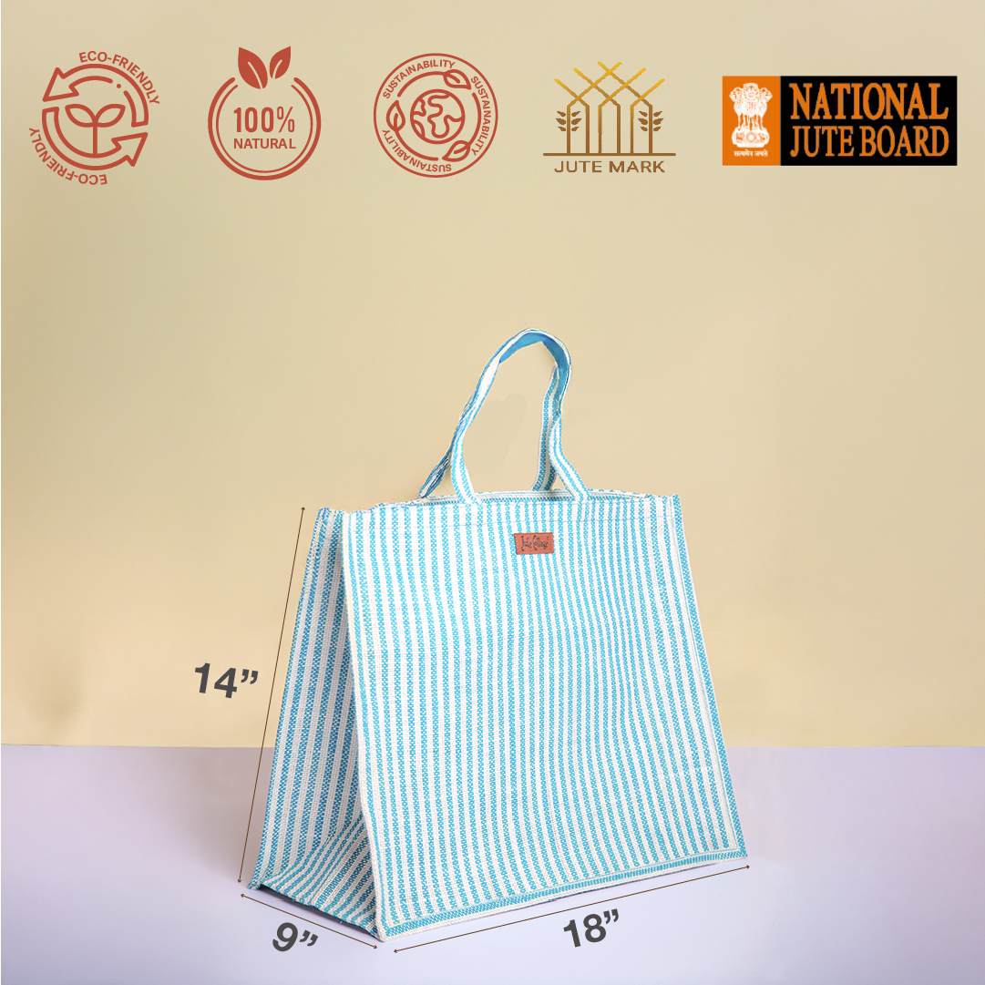 Striped Jute Shopping Bag with Zipper Medium