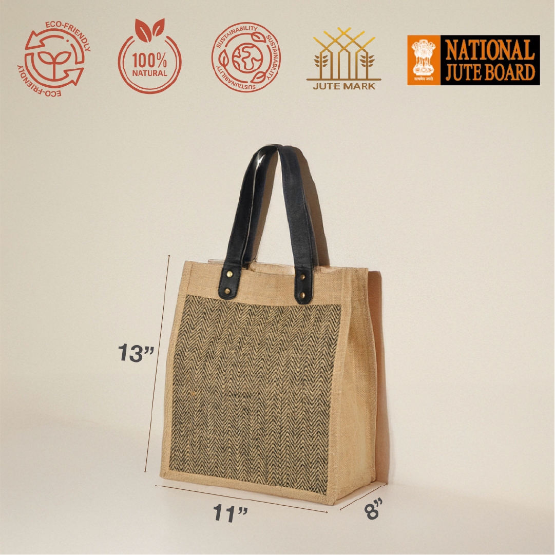 Herringbone Flat Handle Jute Bag