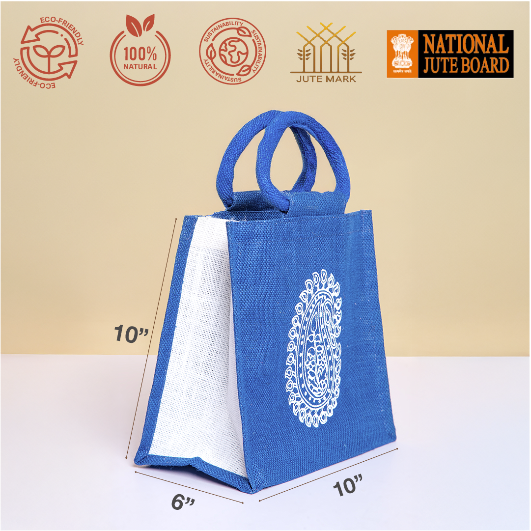 Motif Zipper Jute Lunch Bag