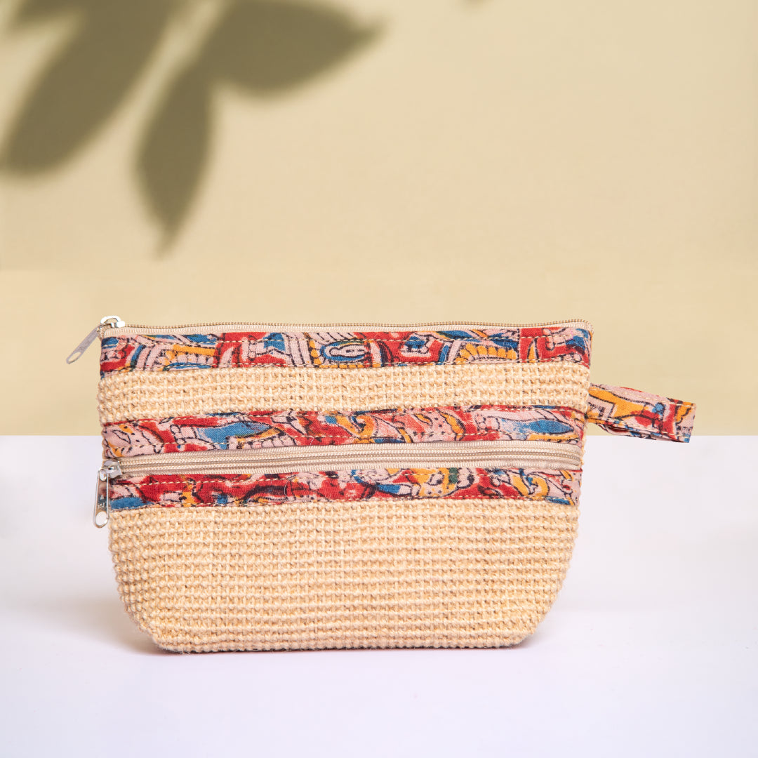 Dobby Kalamkari Jute Pouch - 2 Zip