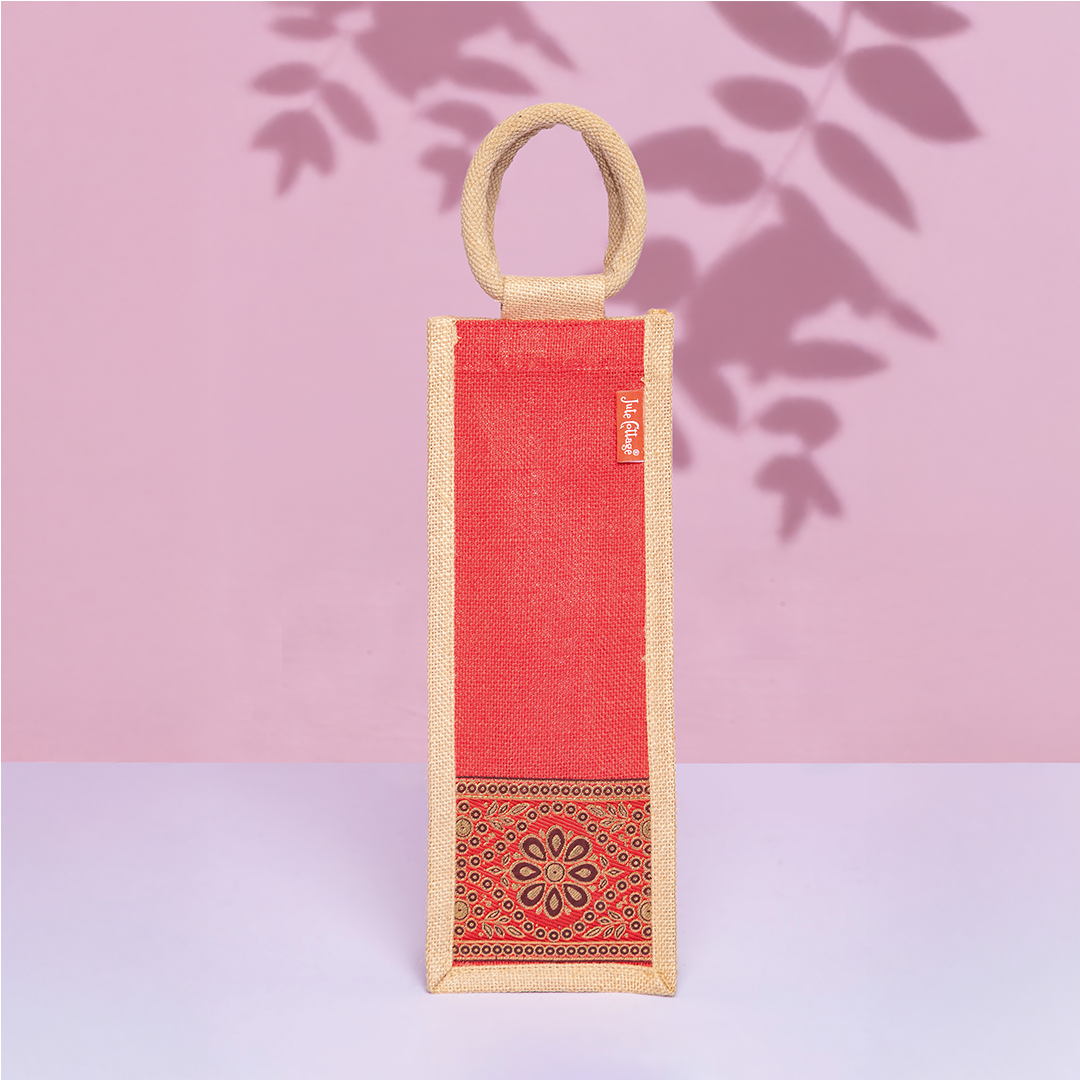 Combo of Jute Lace Zipper Lunch Bag and Bottom Lace Bottle Bag