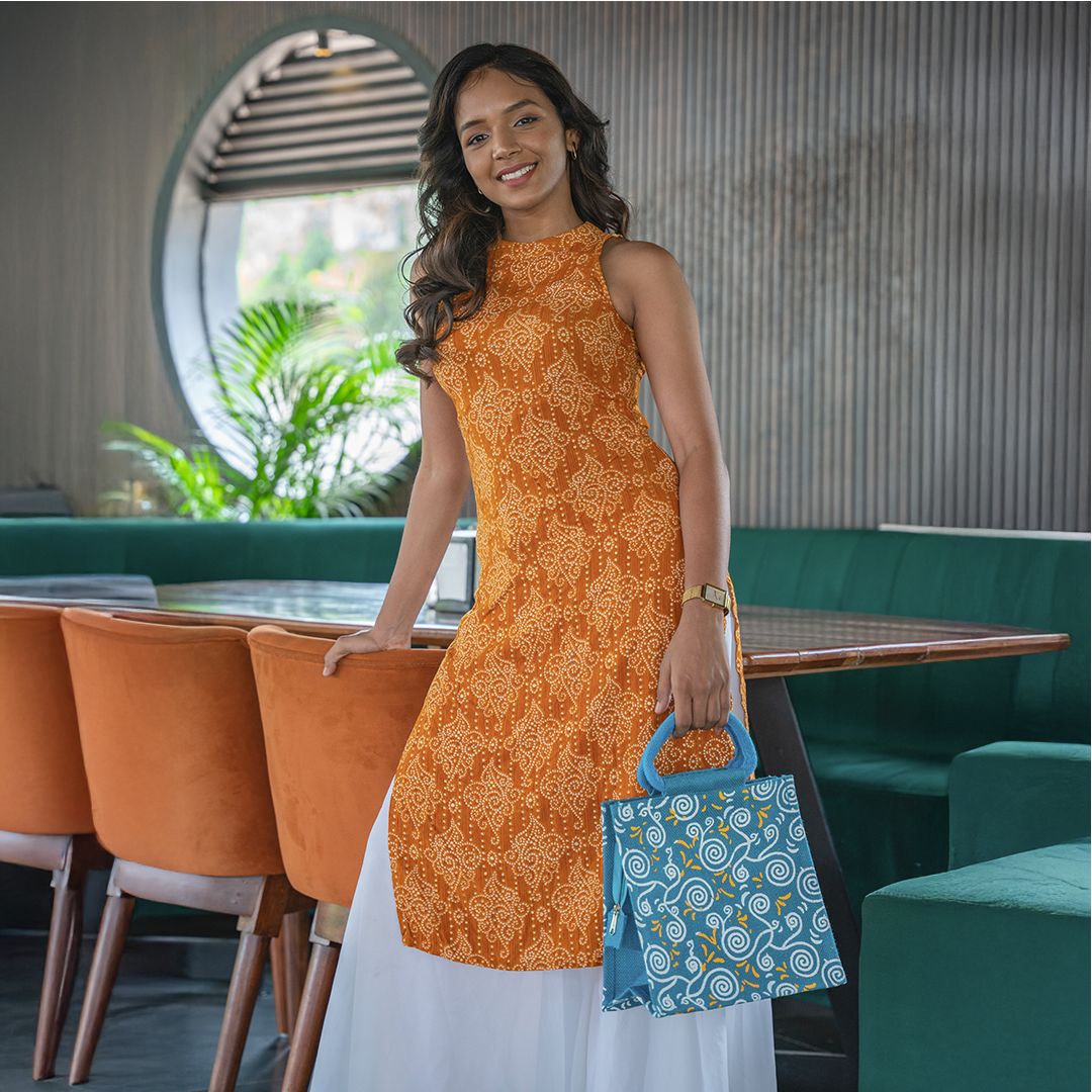 All Over Print Zipper Jute Lunch Bag
