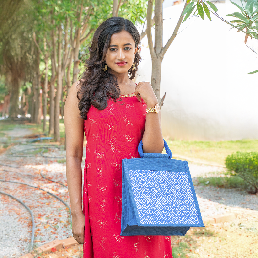 Moroccan Print Jute Lunch Bag