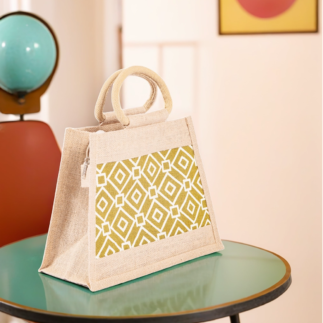 Taper Zipper Jute Lunch Bag