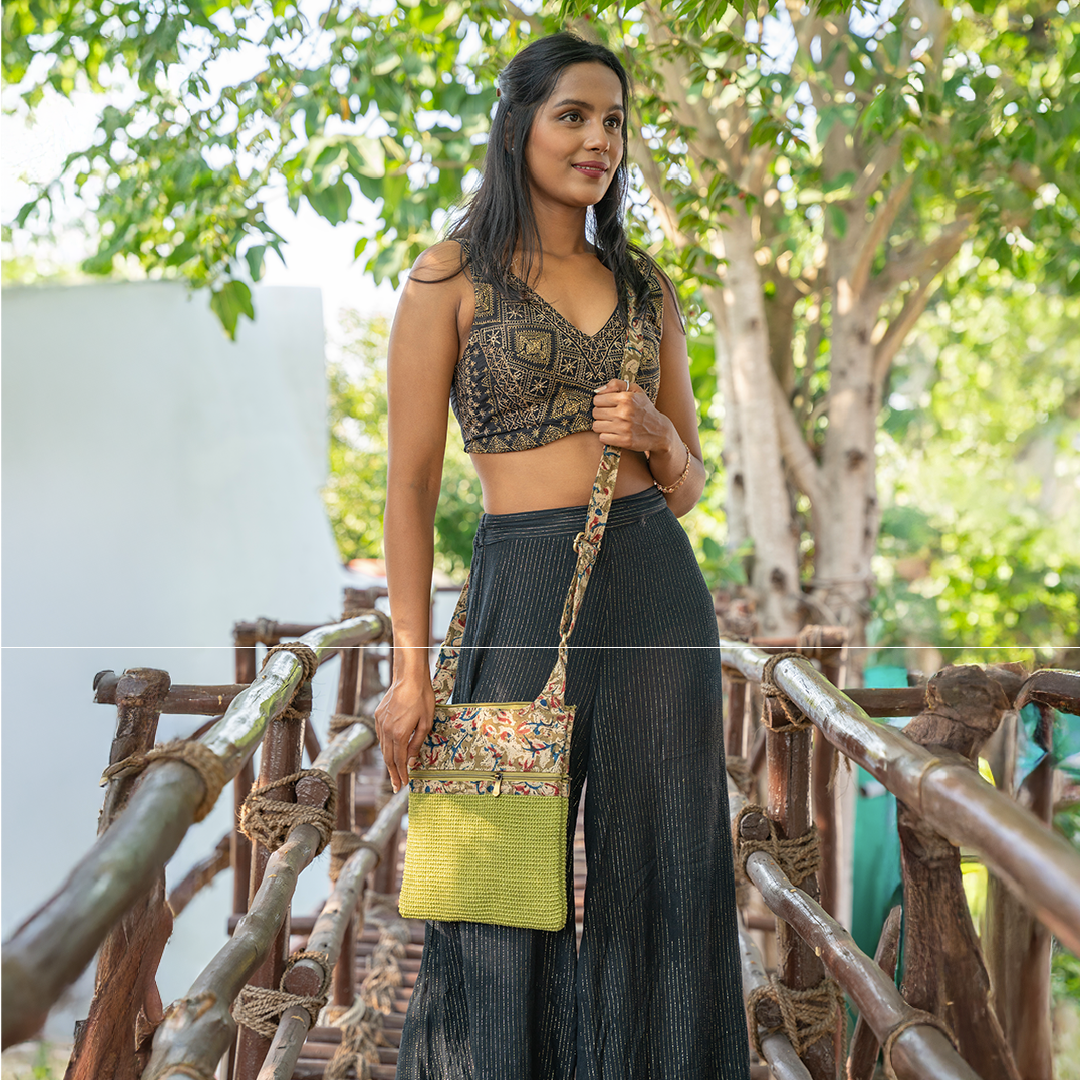 Dobby Kalamkari Jute Sling Bag Medium