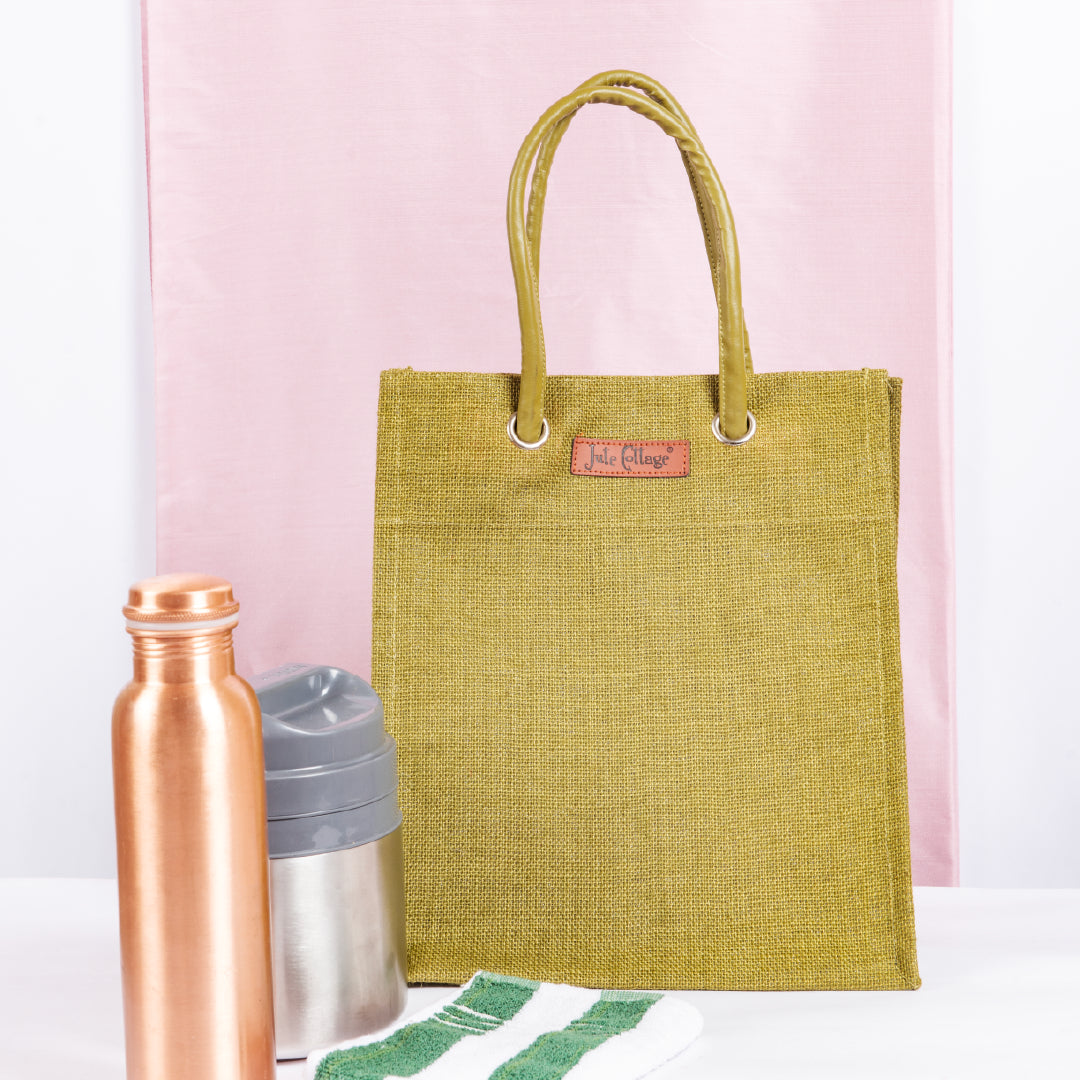 Big Eyelet Jute Lunch Bag Large
