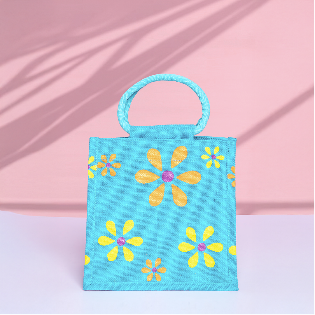 Combo of Jute Multiflower Lunch Bag and Water is Our Best Friend Bottle Bag