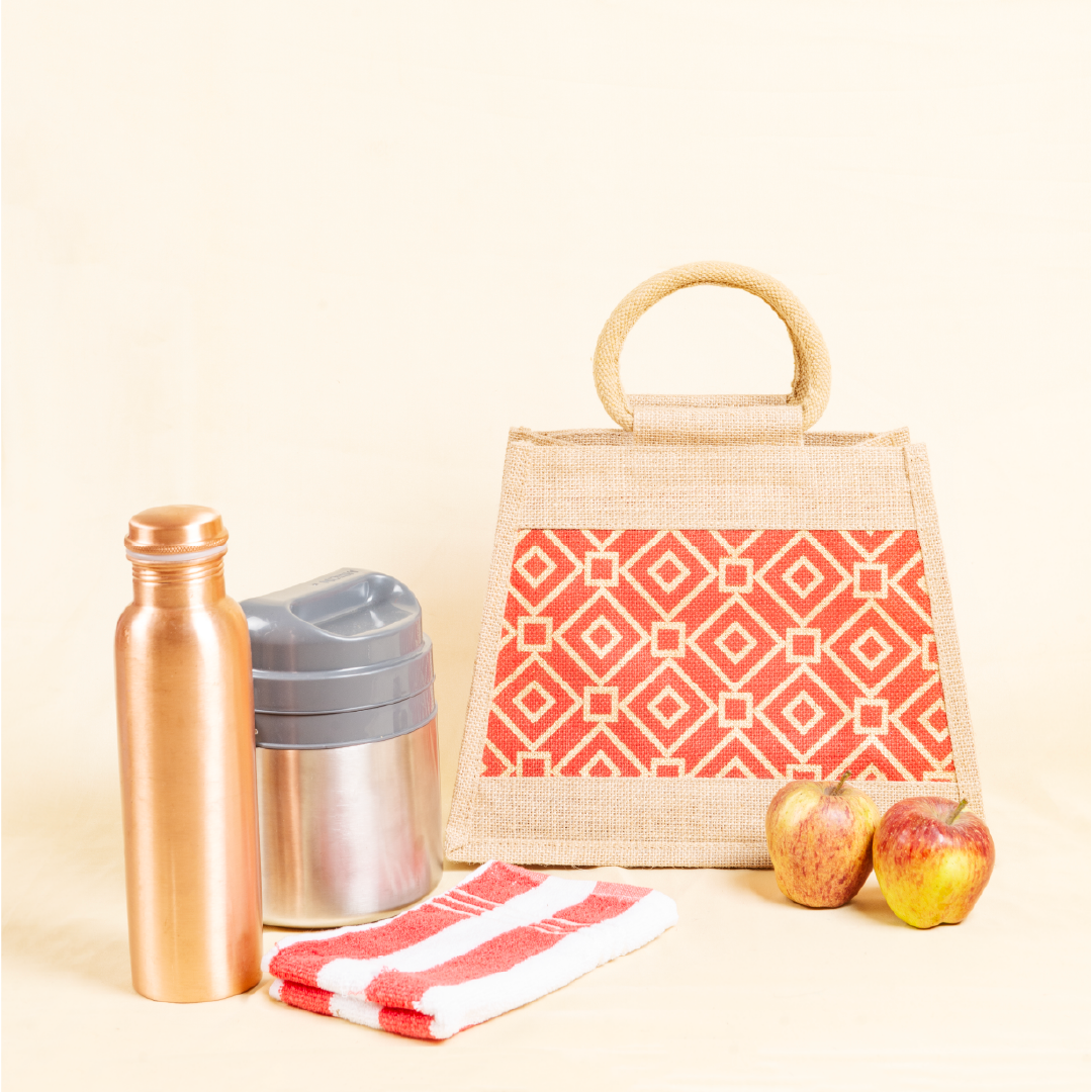 Taper Zipper Jute Lunch Bag