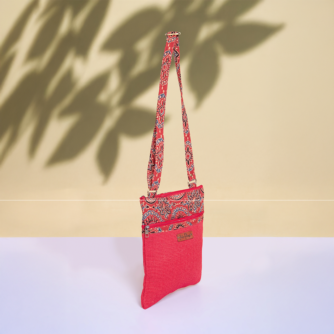 Dobby Kalamkari Jute Sling Bag Large