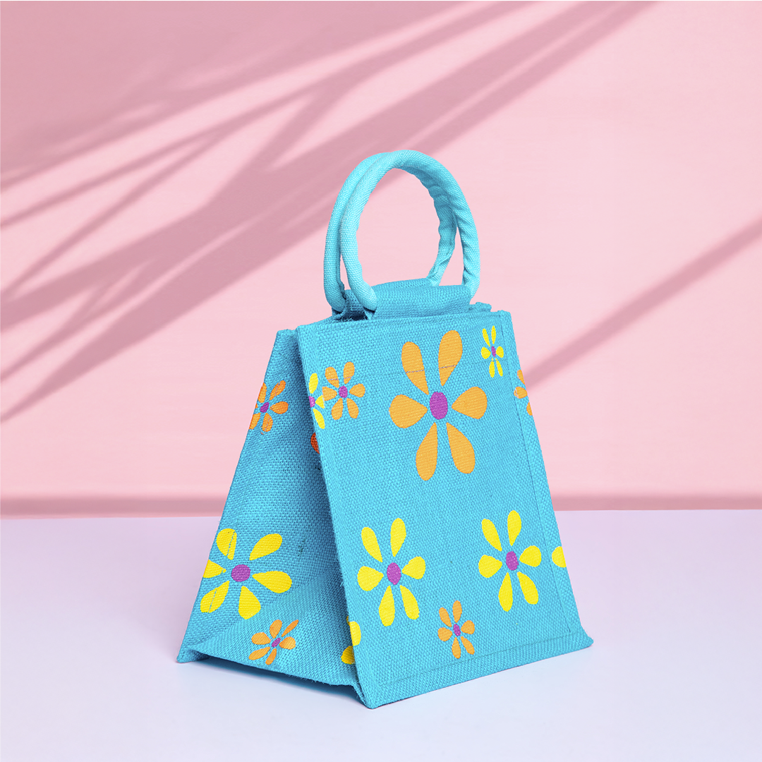 Combo of Jute Multiflower Lunch Bag and Water is Our Best Friend Bottle Bag