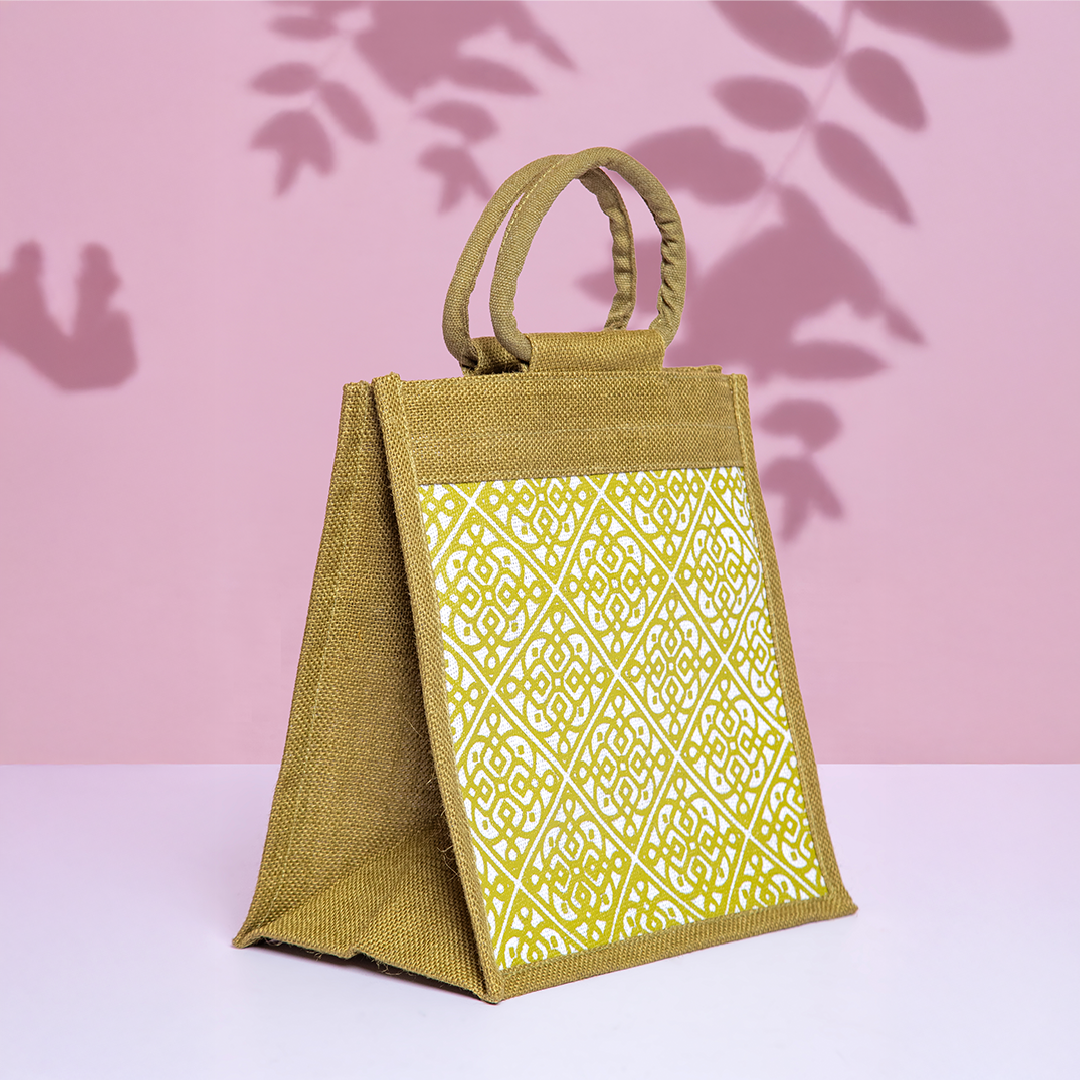 Moroccan Print Jute Lunch Bag