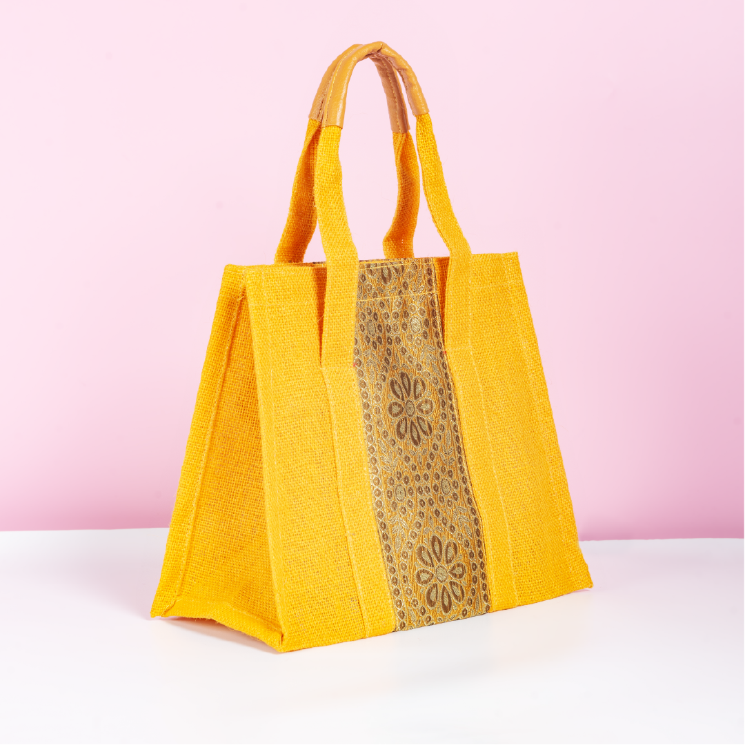Vertical Lace Jute Lunch Bag with Zipper