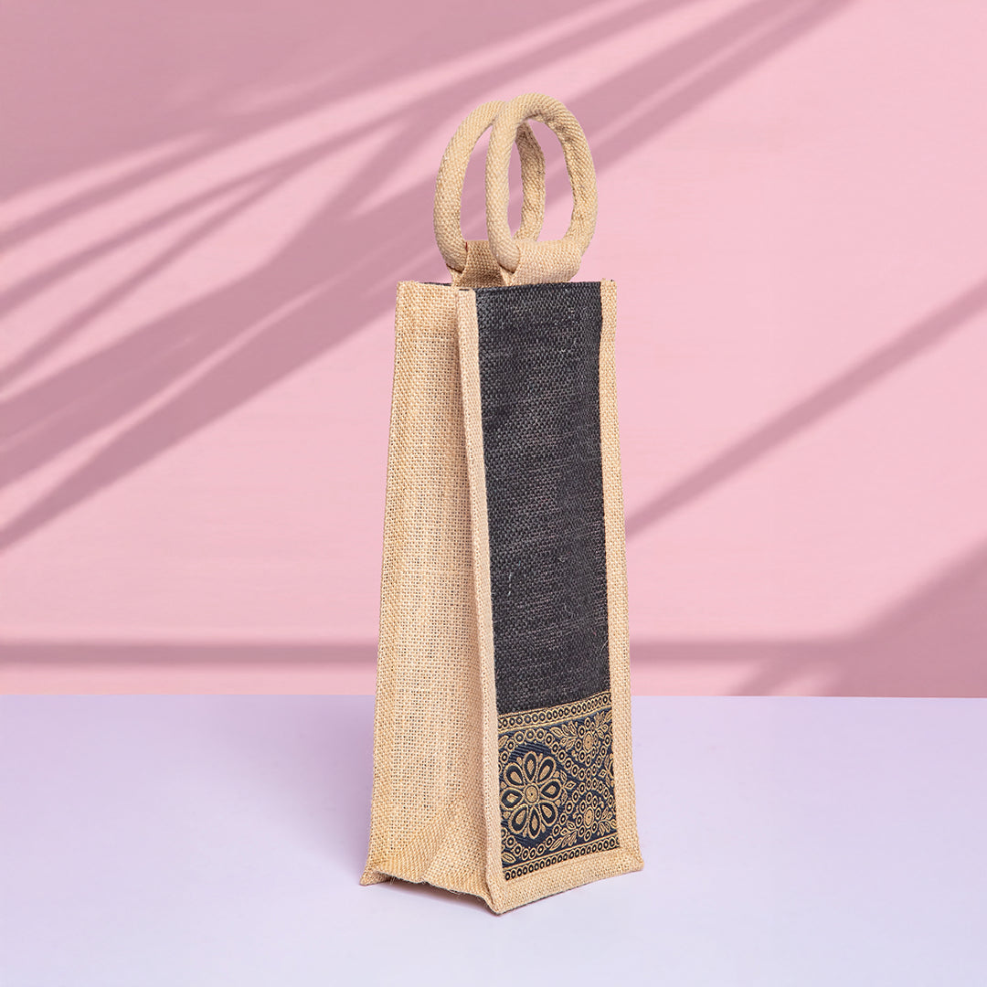 Combo of Jute Lace Zipper Lunch Bag and Bottom Lace Bottle Bag