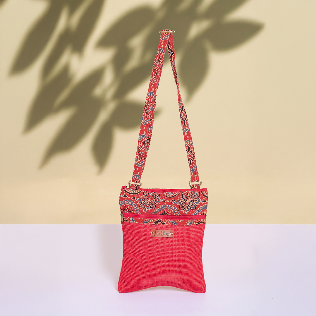 Dobby Kalamkari Jute Sling Bag Large