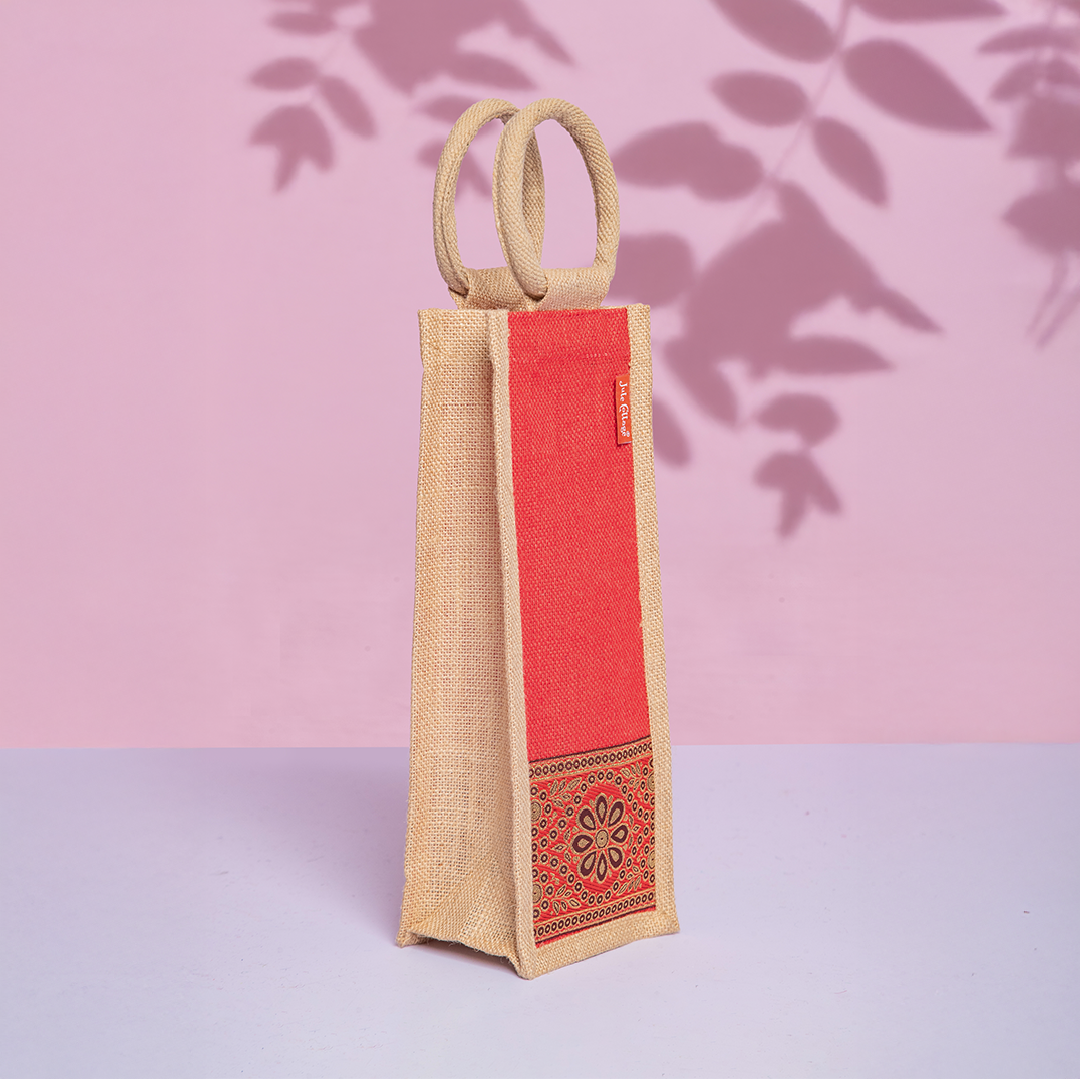 Combo of Jute Lace Zipper Lunch Bag and Bottom Lace Bottle Bag