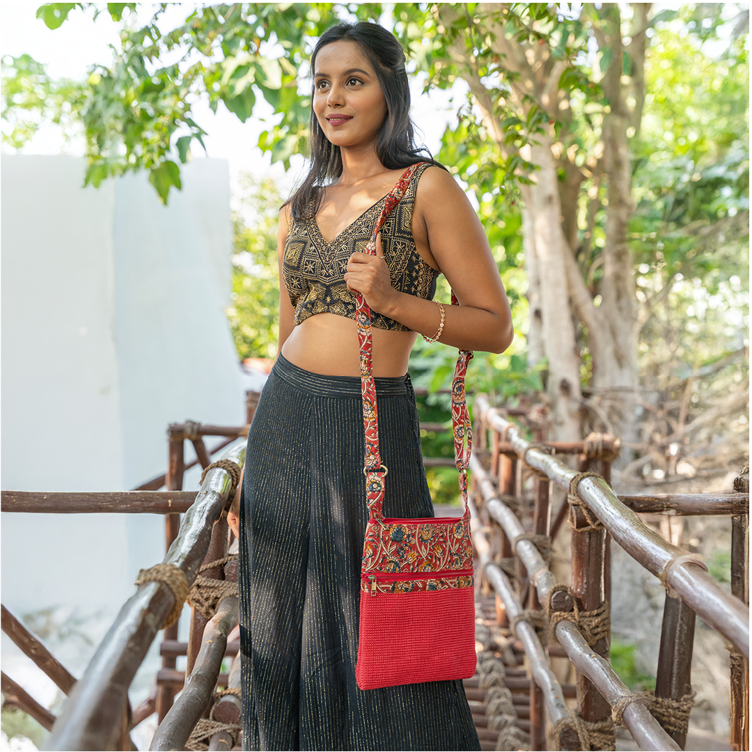 Dobby Kalamkari Jute Sling Bag Medium