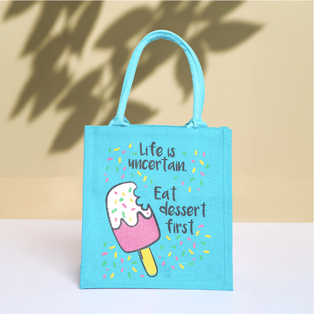 Ice Cream Zipper Jute Lunch Bag