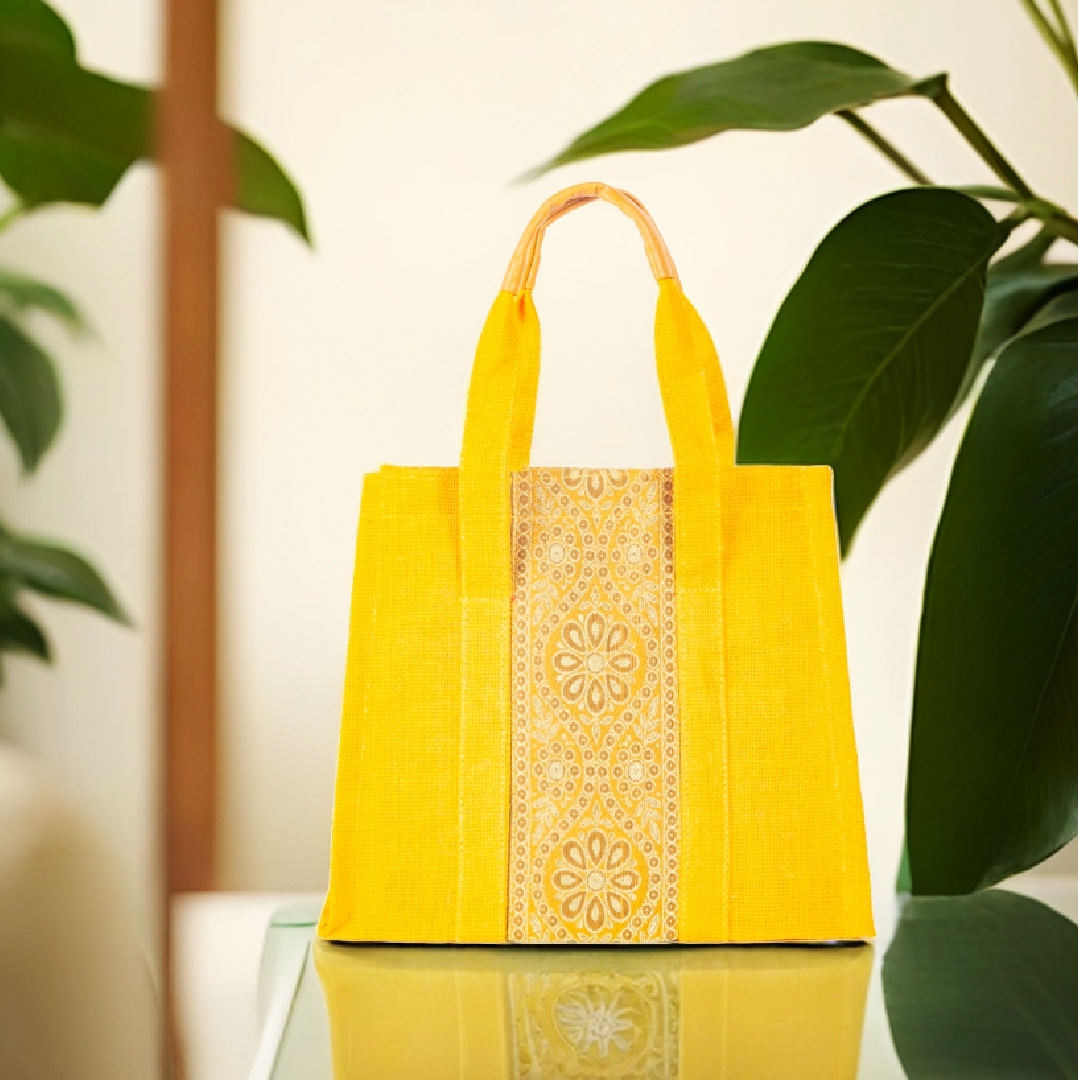 Vertical Lace Jute Lunch Bag with Zipper