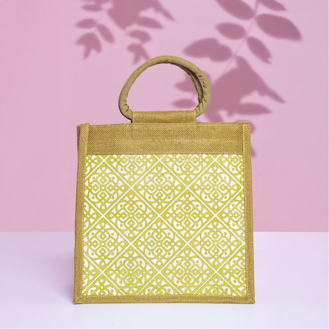 Moroccan Print Jute Lunch Bag