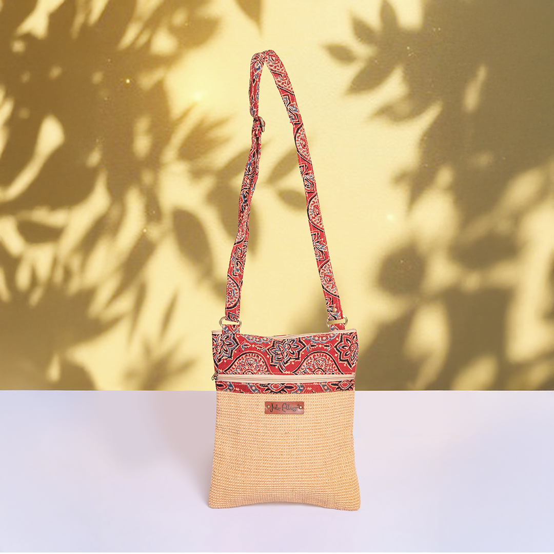 Dobby Kalamkari Jute Sling Bag Medium
