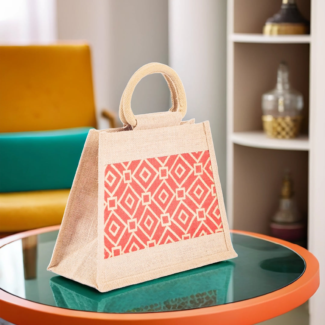 Taper Zipper Jute Lunch Bag