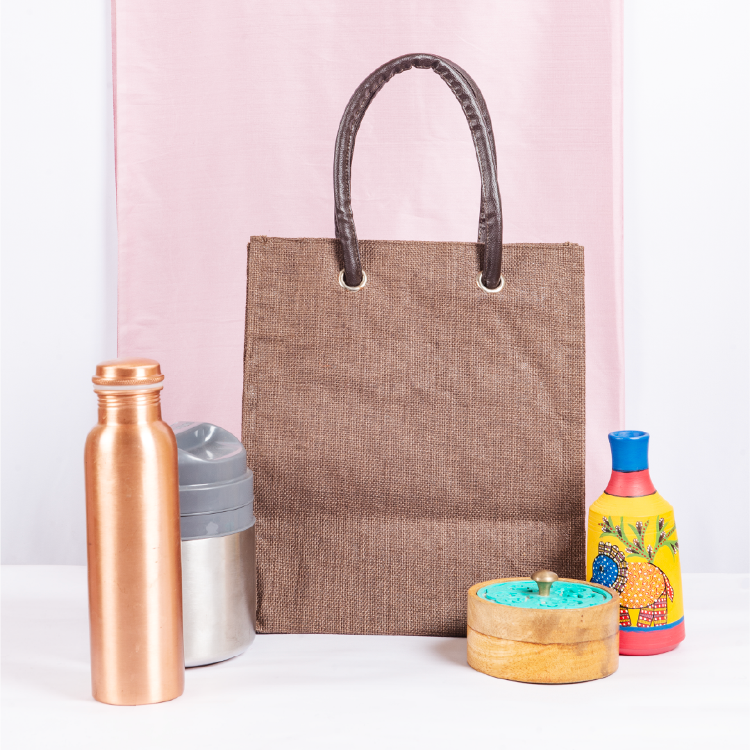 Big Eyelet Jute Lunch Bag Large