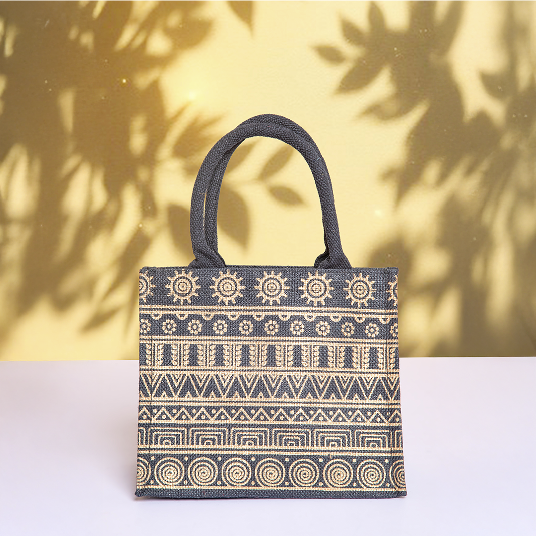 Aztec Print Jute Lunch Bag