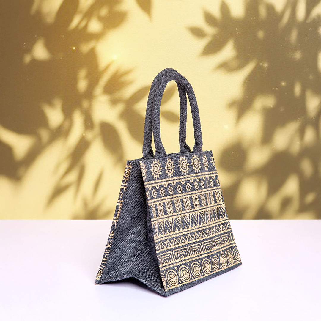 Aztec Print Jute Lunch Bag
