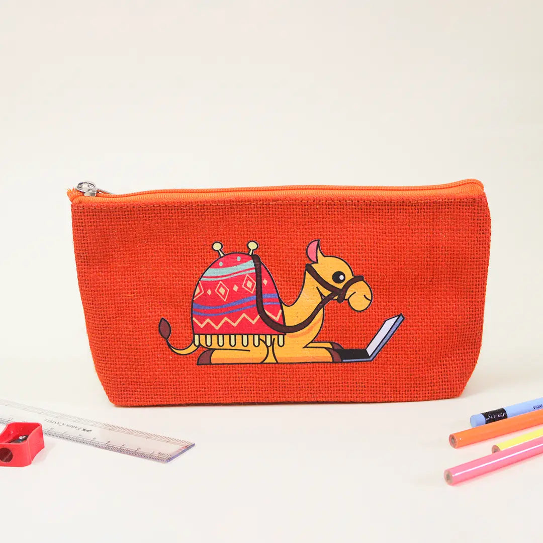 Camel Buddy Jute Pencil Pouch