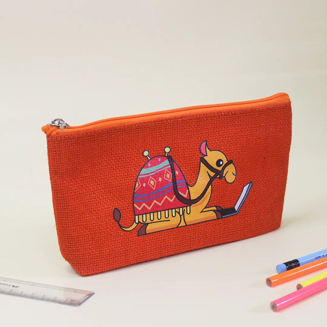 Camel Buddy Jute Pencil Pouch