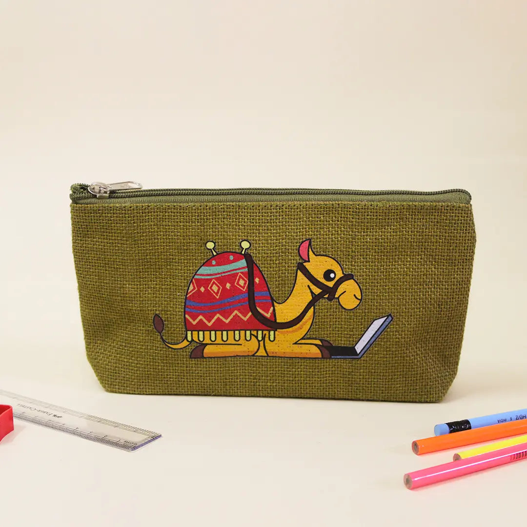Camel Buddy Jute Pencil Pouch