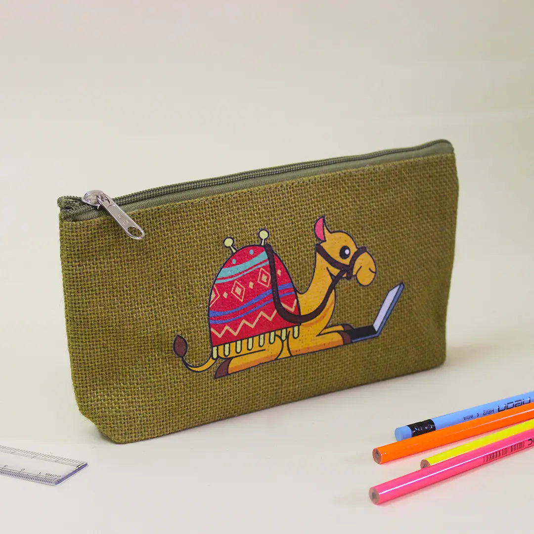 Camel Buddy Jute Pencil Pouch