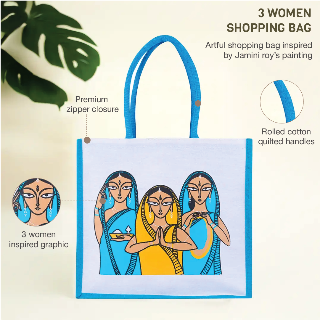 3 Woman Jute Shopping Bag