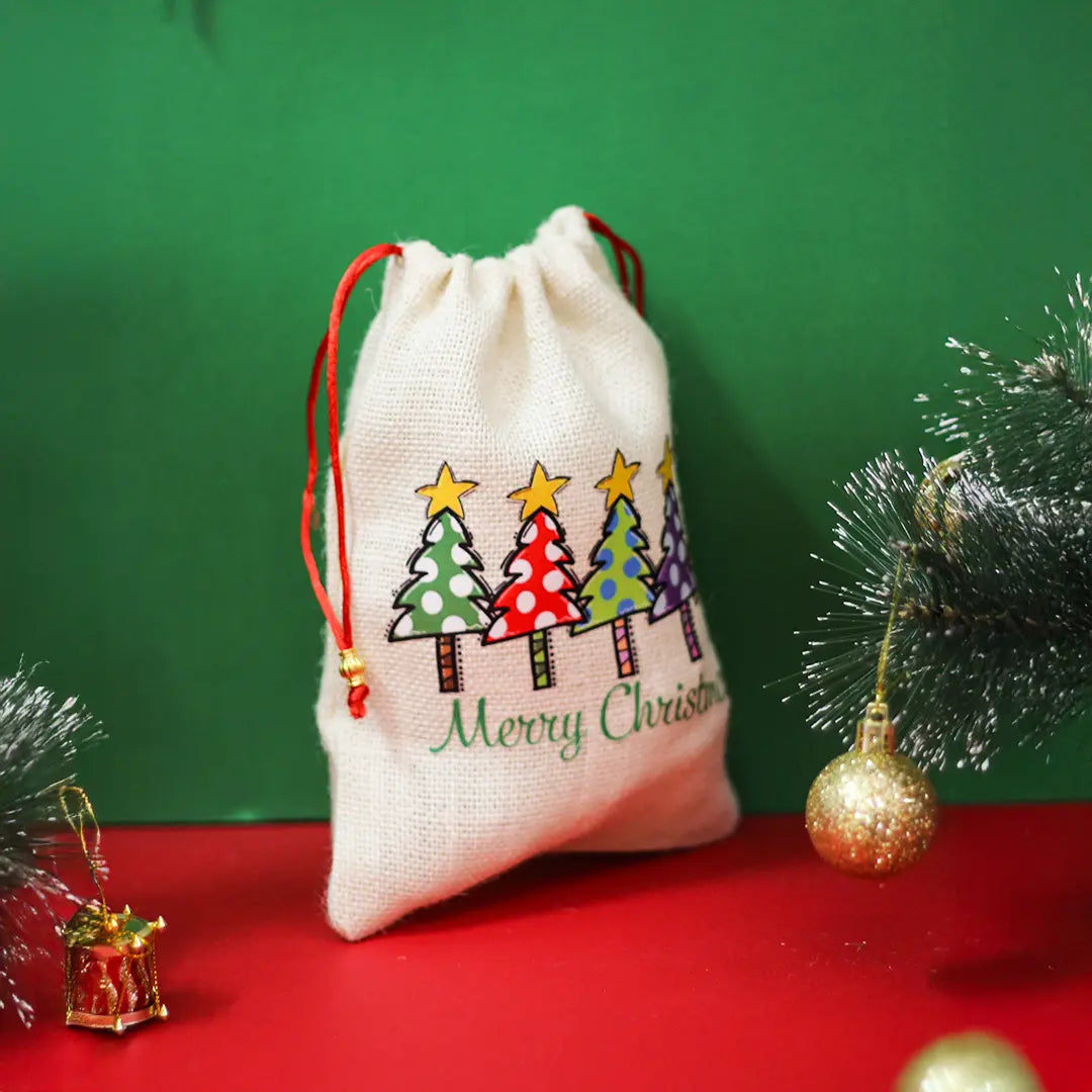 Five Trees Merry Christmas String Pouch