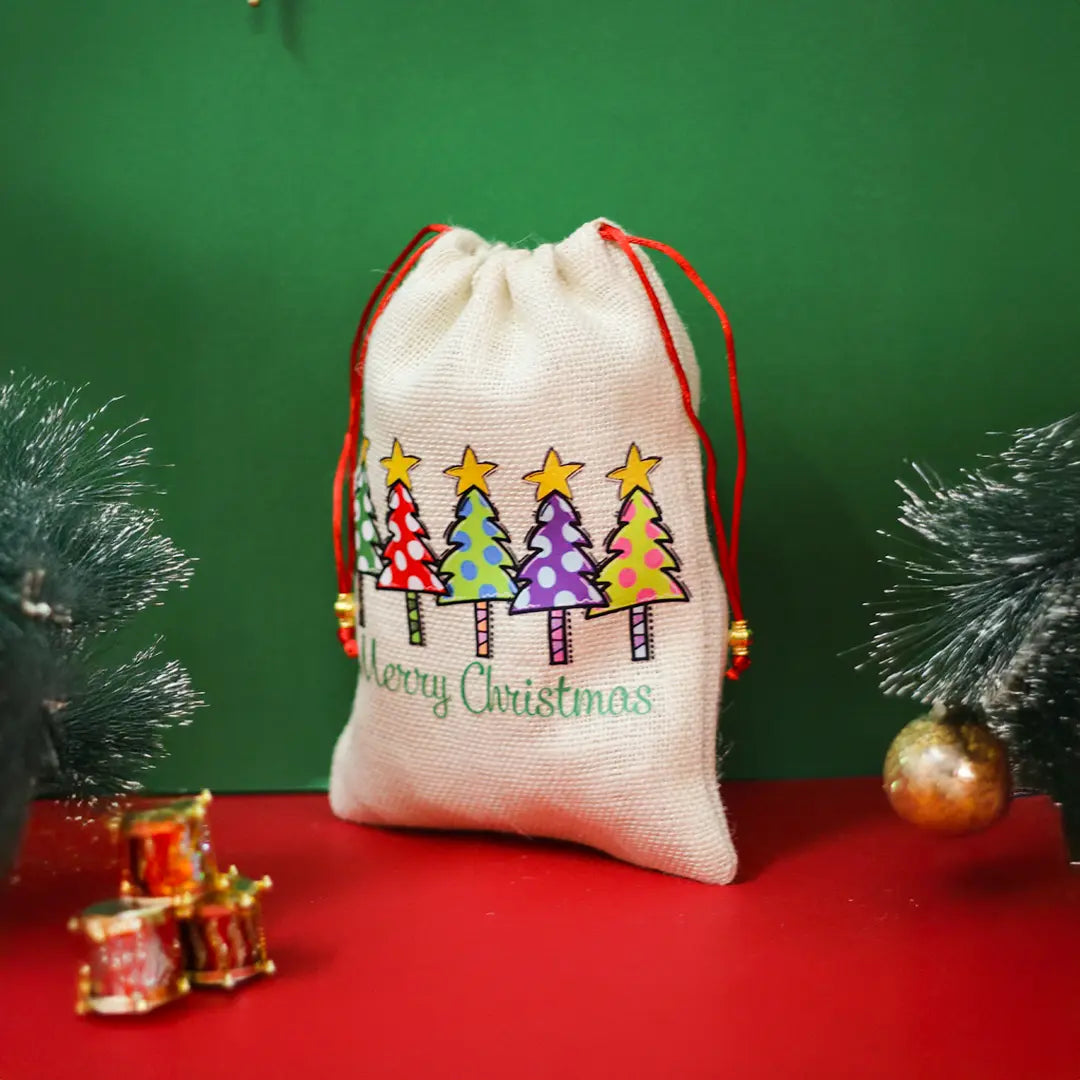 Five Trees Merry Christmas String Pouch
