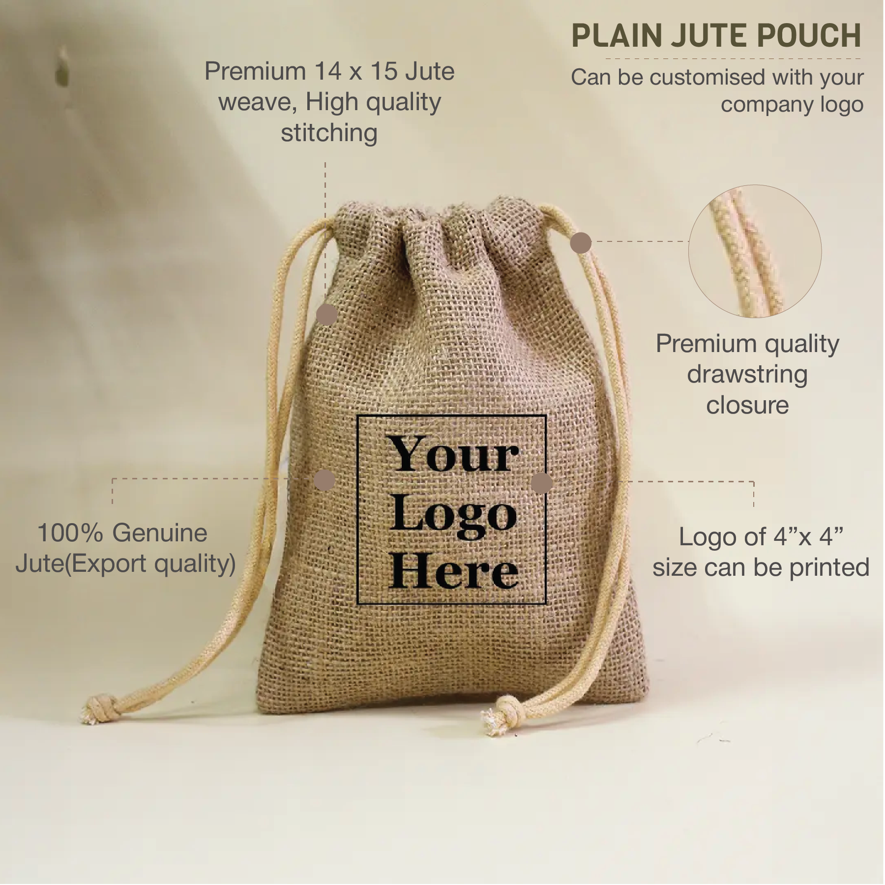 Plain Natural Jute Pouch (Medium)- Pack of 100