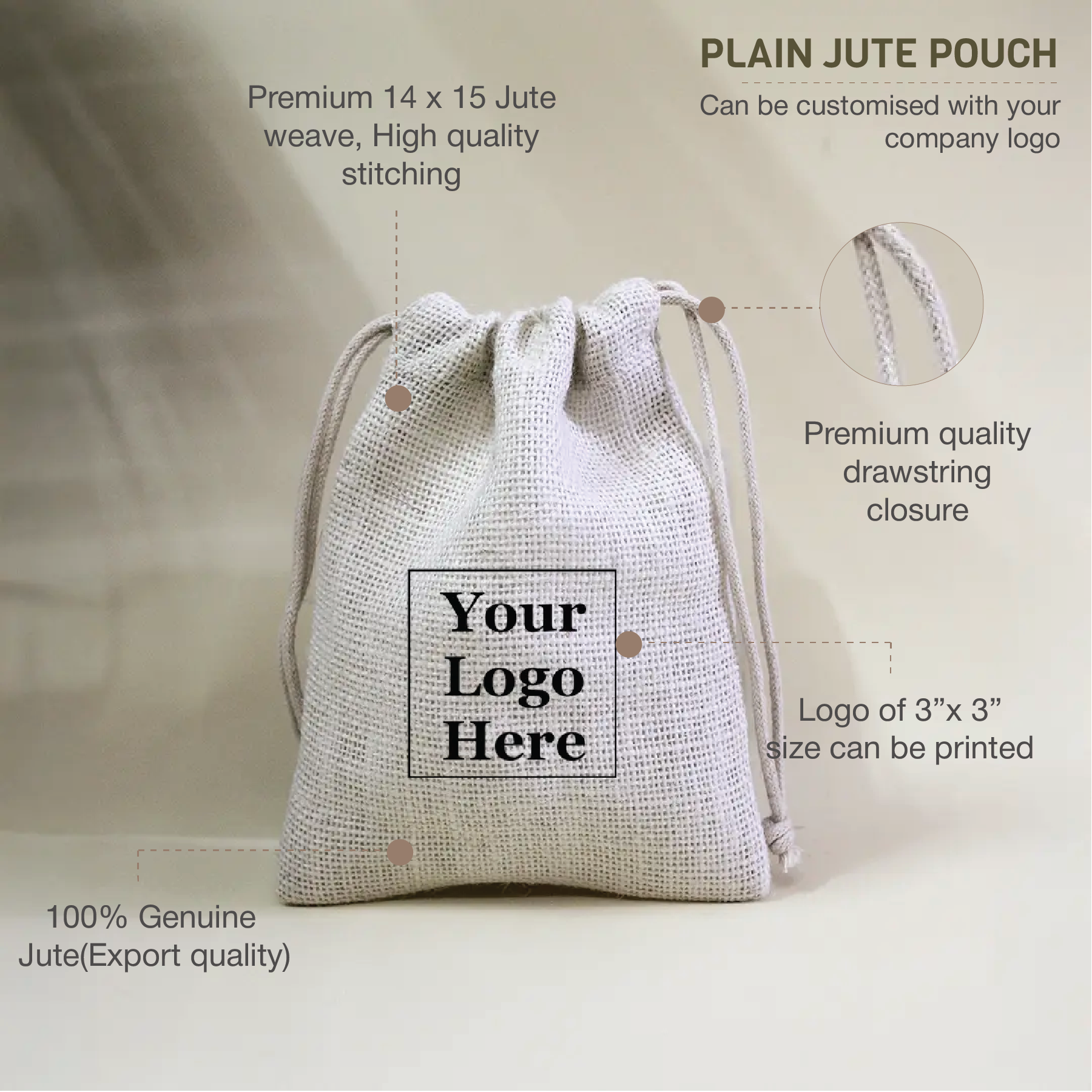 Plain White Jute Pouch (Small)-Pack of 100