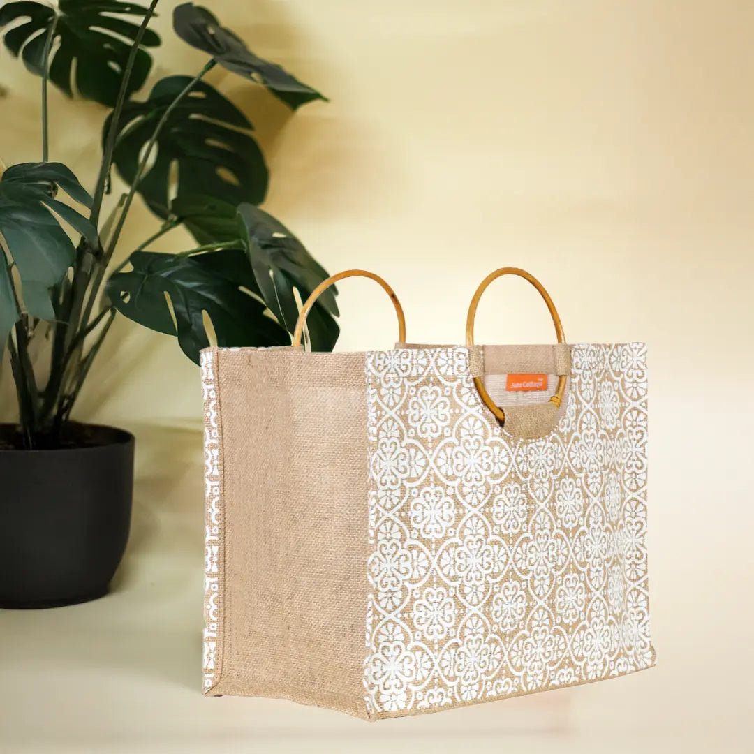 Mughal Print Cane Handle Lunch bag