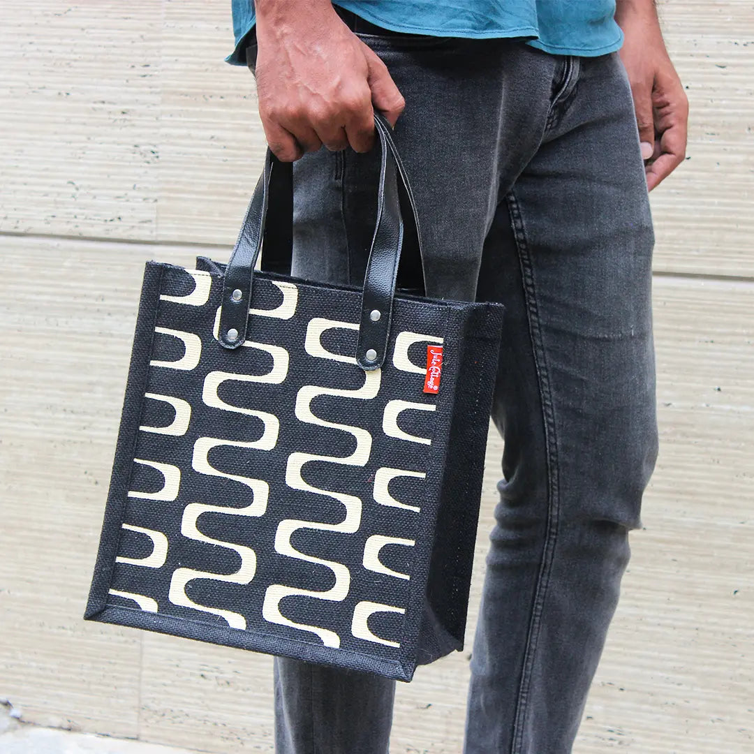 Curvy Lines Jute lunch bag