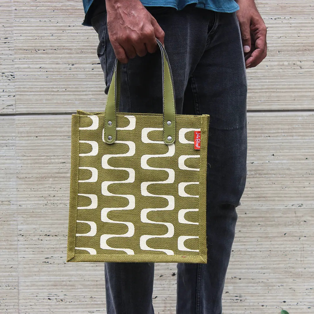 Curvy Lines Jute Lunch Bag