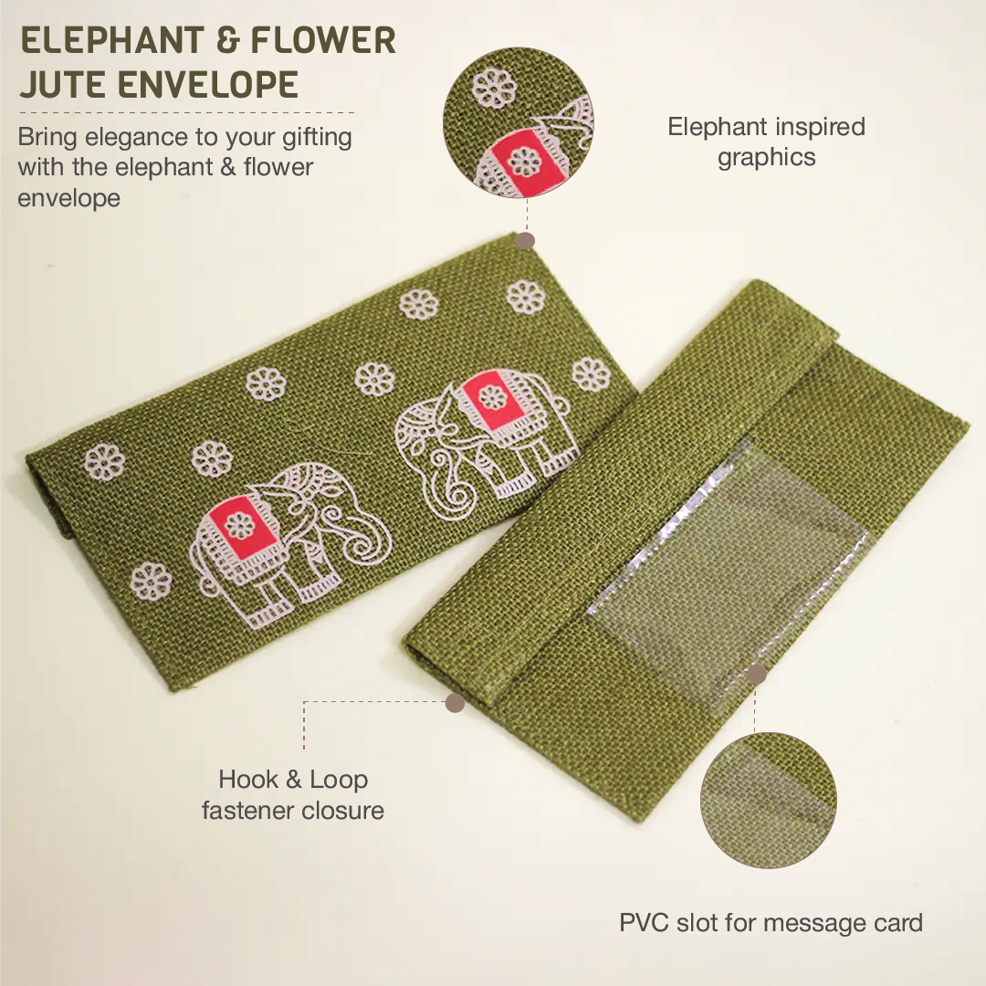 Elephant & Flower Jute Envelope(Pack of 3)