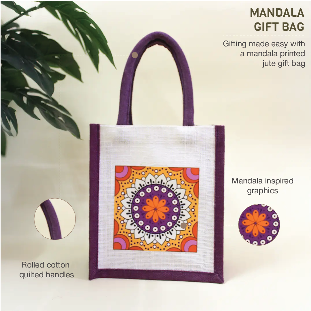 Mandala Jute Gift Bag(Pack of 4)