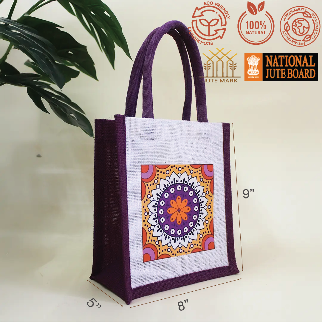 Mandala Jute Gift Bag(Pack of 4)