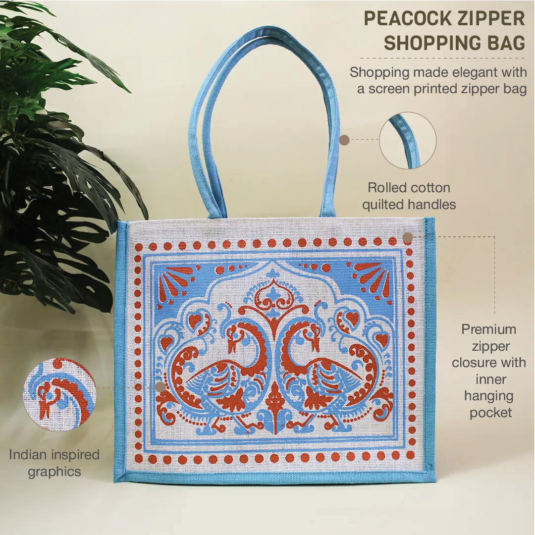 Peacock Zipper Shopping Bag