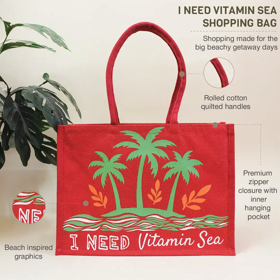 I Need Vitamin Sea Jute Beach Bag
