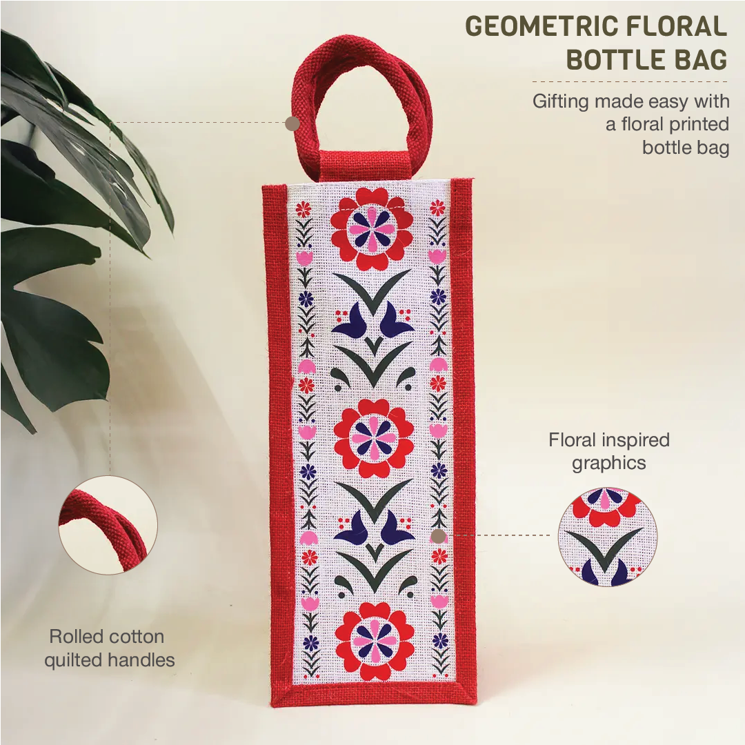 Geometric Floral Bottle Bag