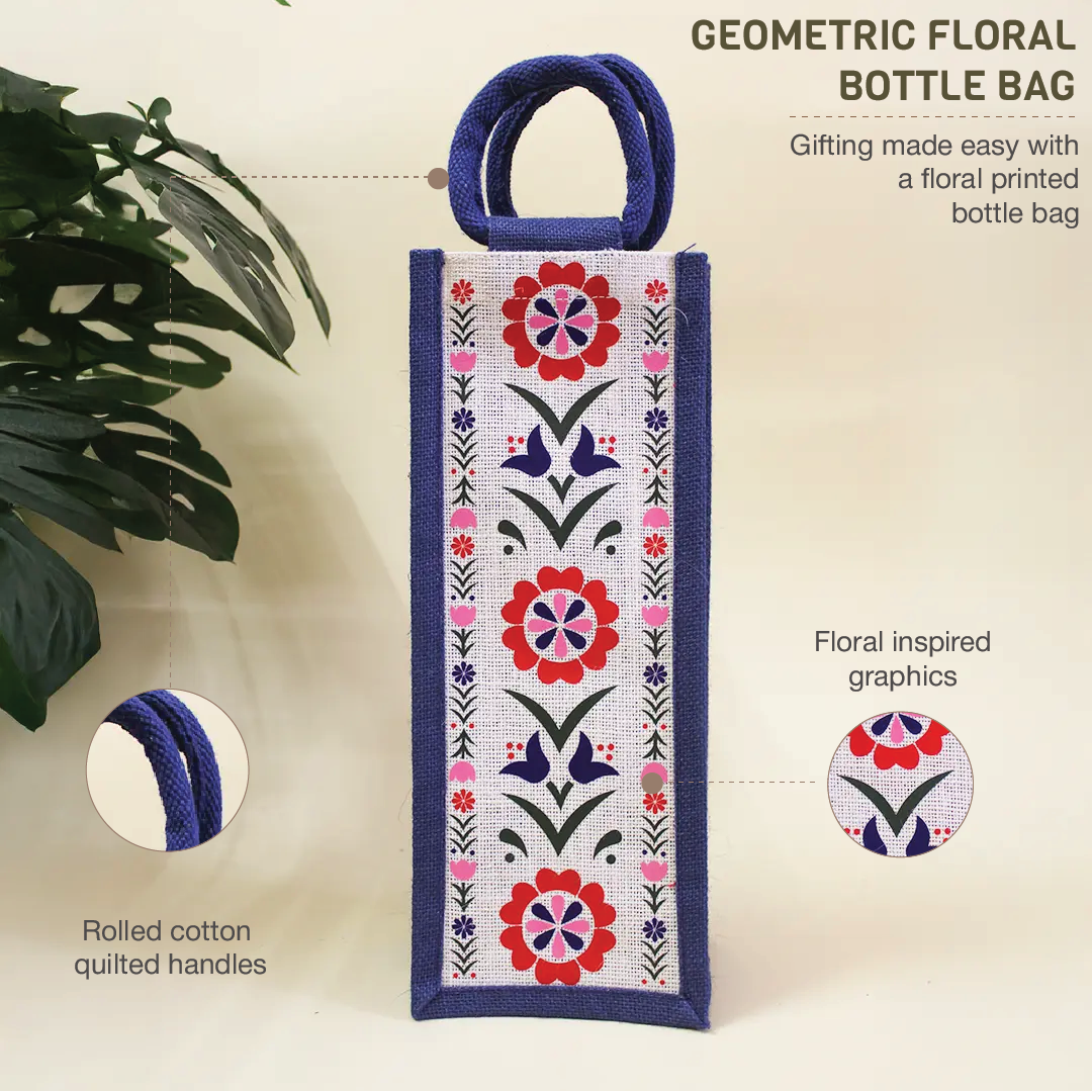 Geometric Floral Bottle Bag