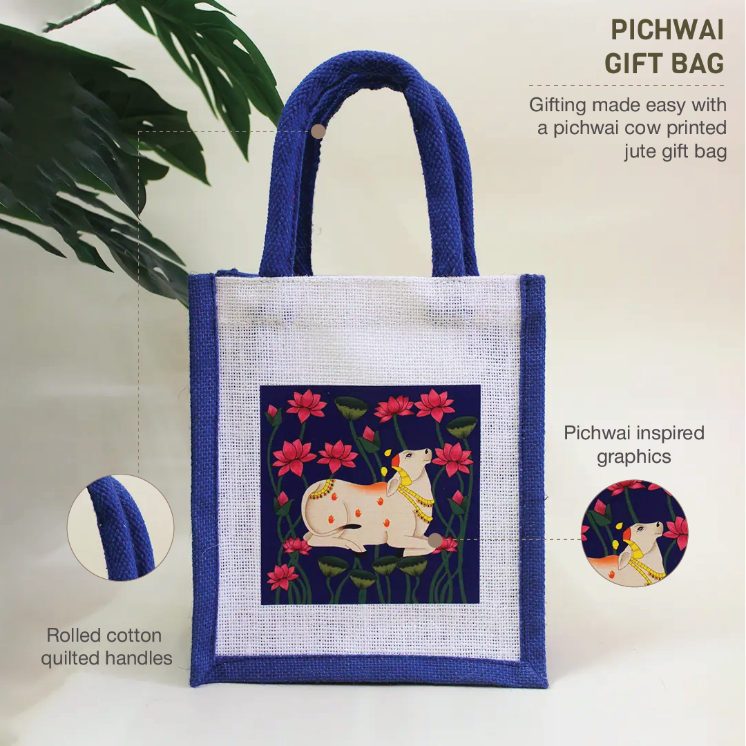 Pichwai Jute Gift Bag(Pack of 4)