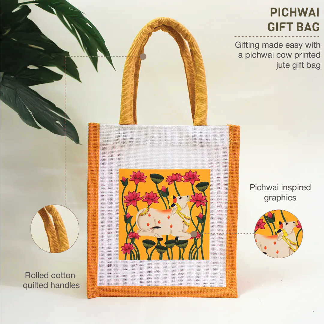 Pichwai Jute Gift Bag(Pack of 4)