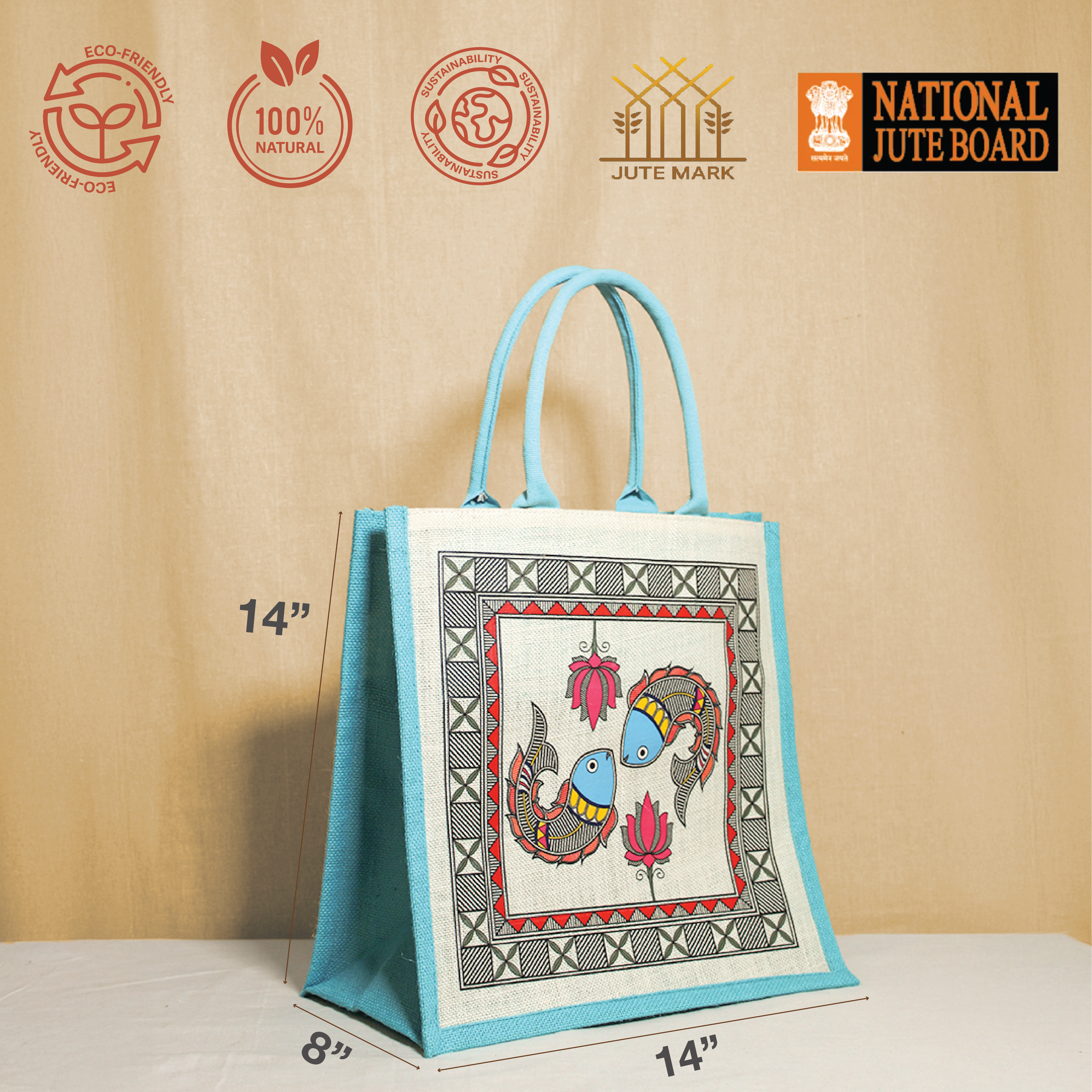 Madhubani fish jute shopping bag
